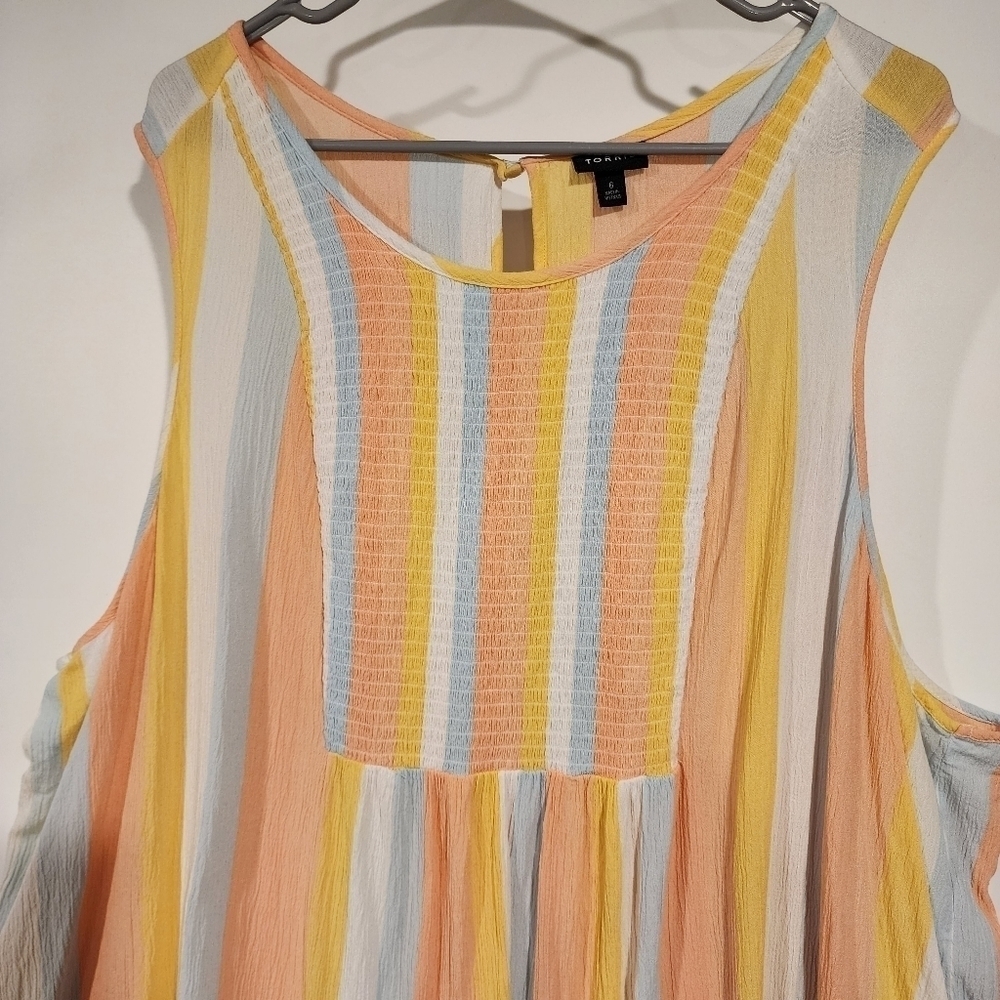 Torrid Multi Pastel Rainbow Striped Gauze Smocked Tank Top Lightweight Breezy 6X - Picture 5 of 13